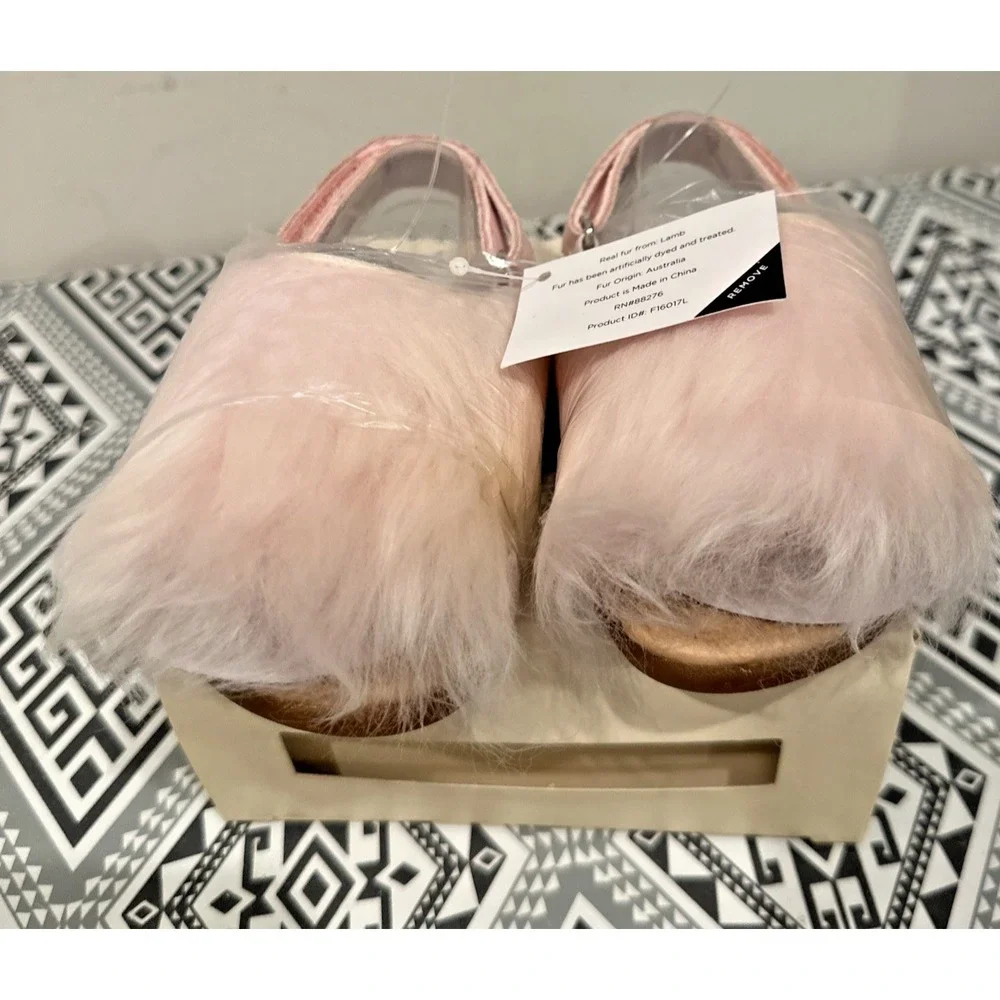 UGG Baby Size 4/5 Holly Fuzzy Sling Back Lamb Fur Sandals Seashell Pink